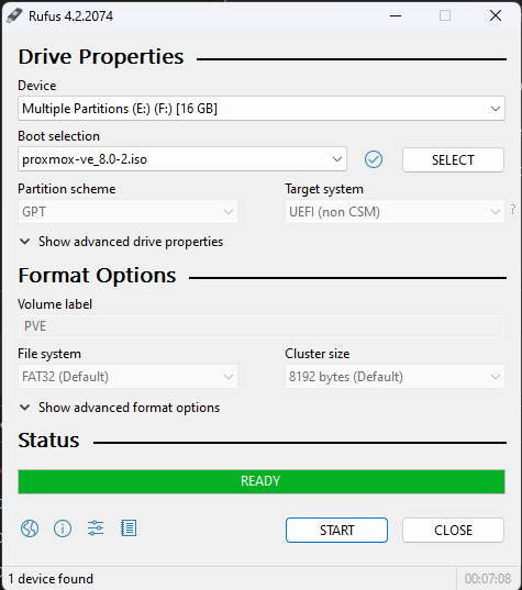 Selecting device and ISO in Rufus