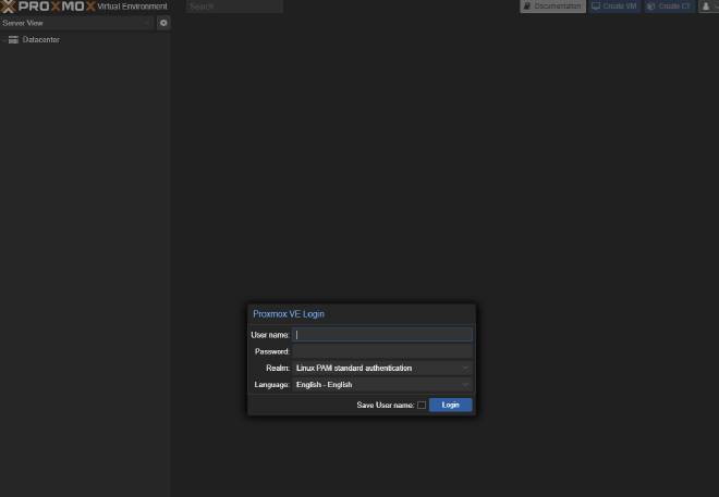 Proxmox Login Page