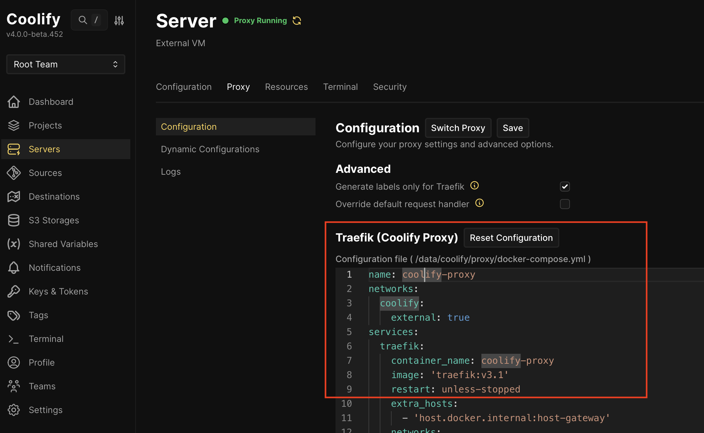Coolify Traefik Proxy Config