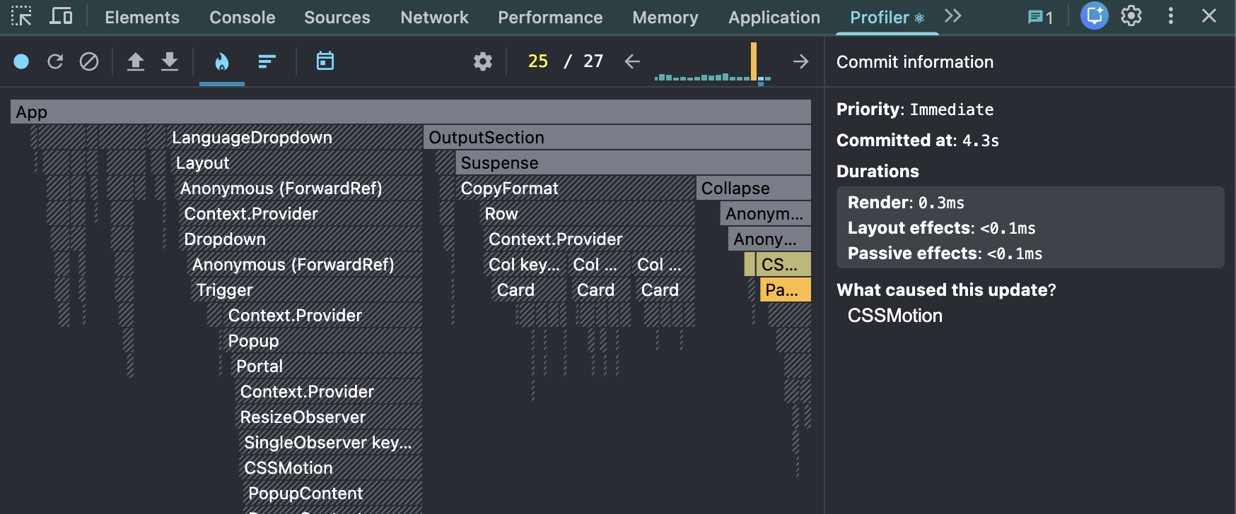 Flame Graph of results with render