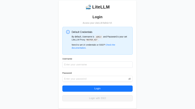 The LiteLLM dashboard login page